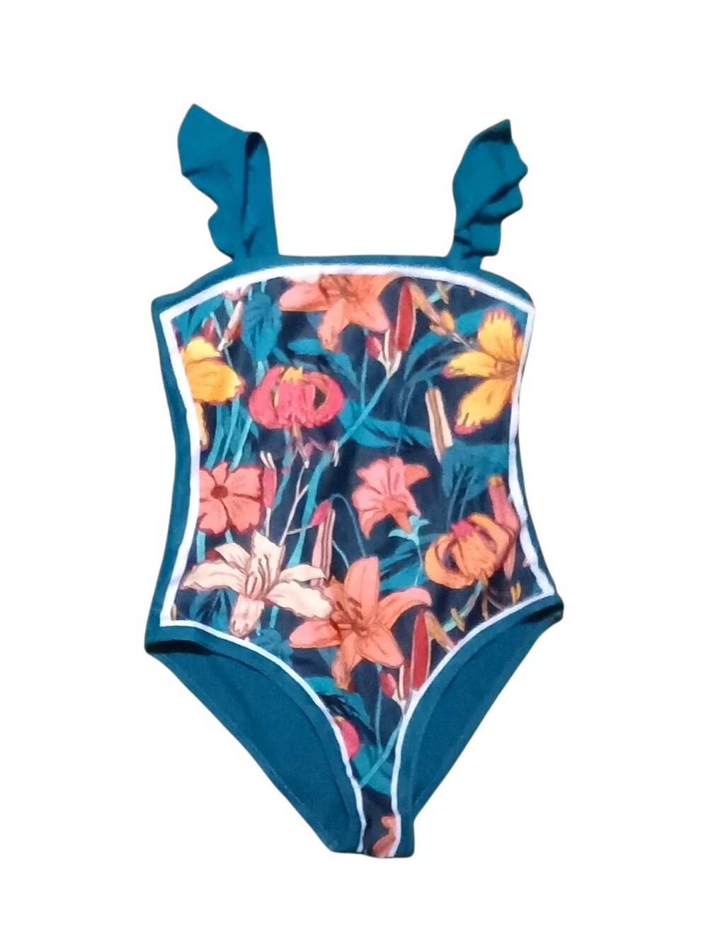 Swim Wear One-Piece Beach Vintage Swimsuit Ruffled Strap Square Neckline Sz XL